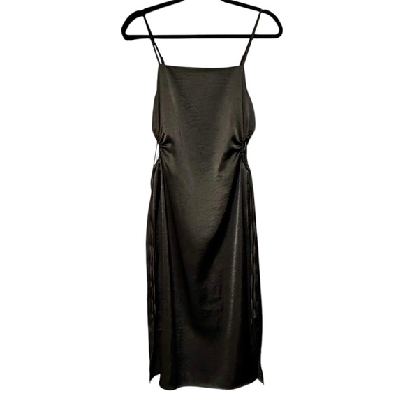 HOUSE OF HARLOW 1960 Satin Side Ruched Cutout Square Neckline Mini Slipdress - Picture 1 of 11